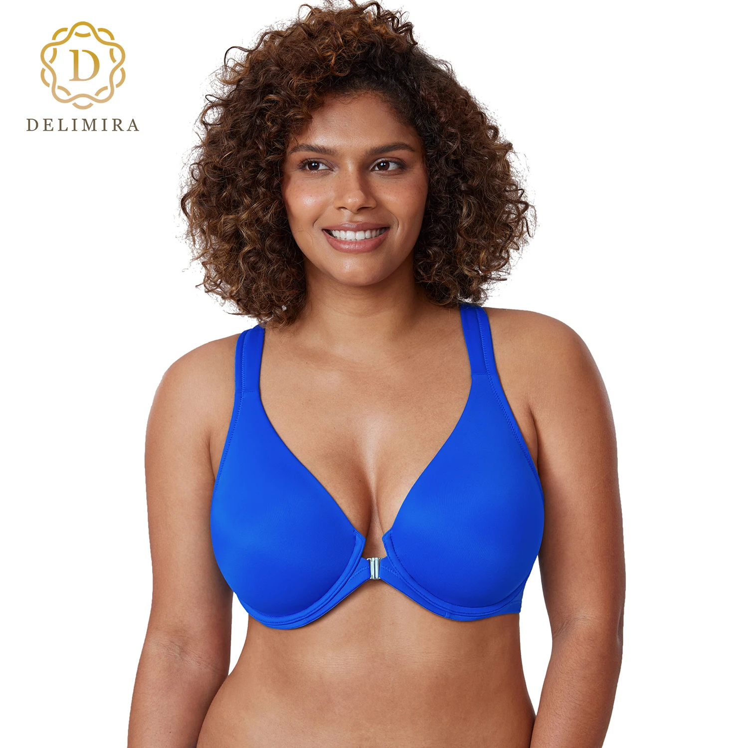 

DELIMIRA Women's Front Closure Racerback Bras Plunge Unlined Underwire Full Coverage Seamless Bra DD E F G H