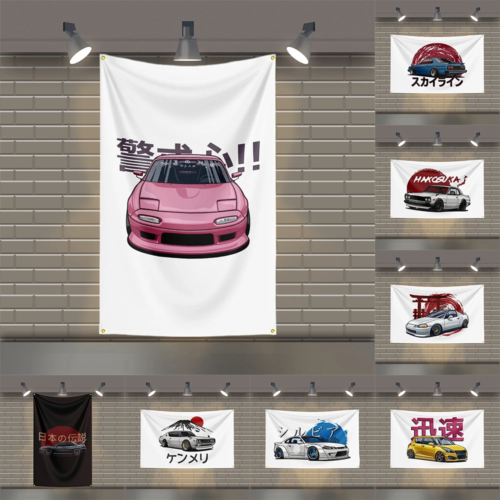 

3x5 Ft JDM Car 3 Flag Polyester Printed Car Flags for Room Garage Decor