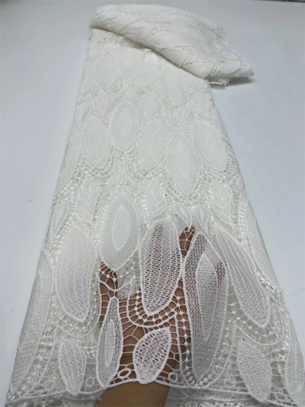 5 Yards White african soft cord lace fabric high quality french embroidery cord guipure for nigerian wedding women
