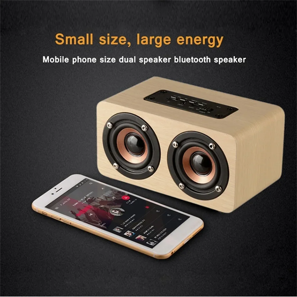 

Portable Sound Box For Smartphones Bluetooth Speakers 10W Wooden Speaker Dual Horn Wireless Subwoofer TF Card 3.5mm Aux Mode