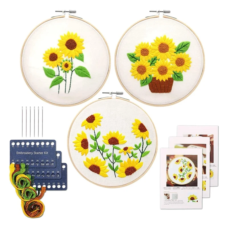 

Детская упаковка из 3 предметов-Набор для вышивания для начинающих для взрослых, Набор для вышивания из бамбука для начинающих