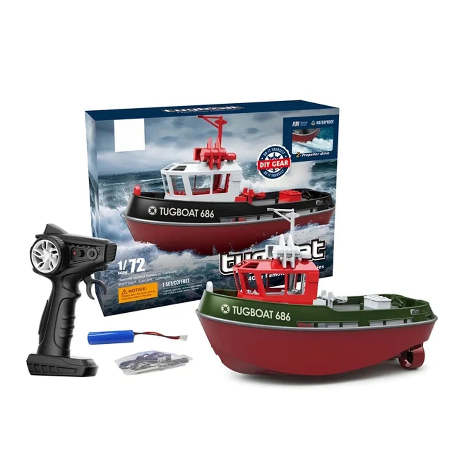 2.4G RC Mini Boats Toys RTR Heng Long 1/72 Scale RC Tugboat Long Range Wireless Remote Control Tugboats Model Servo Motor Gifts 3