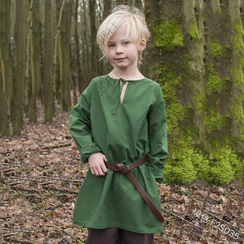 Halloween For Children Long Sleeves Medieval Children Knight Warrior Costume Cotton Tunic Norman Pirate Cosplay Tops Long Shirt
