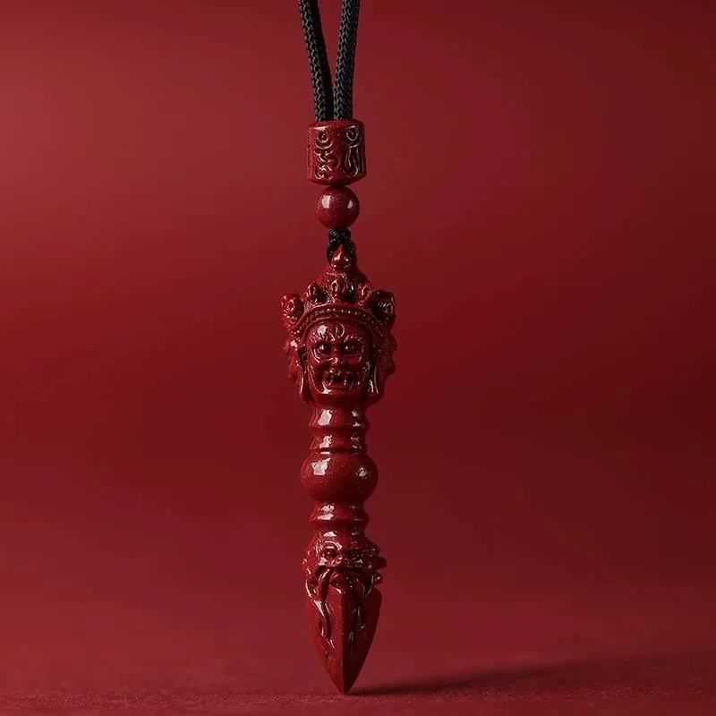 Natural Cinnabar Vajra Pestle Pendant Men Keychain Women Necklace High-end Purple Gold Sand Lucky Amulet Gift