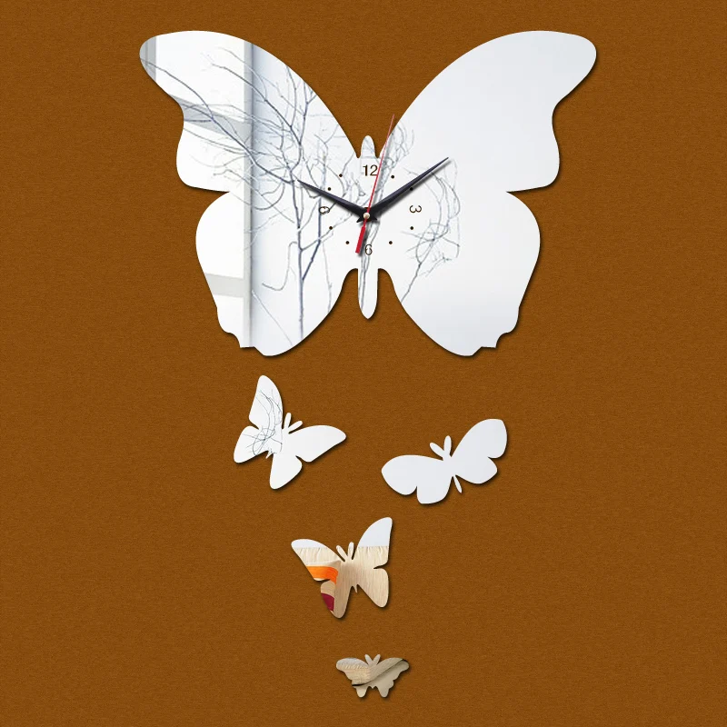 New Wall Big Butterfly Acrylic Mirror Watch Quartz Wall Clock Acrylic Stickers Modern Design Home Decoration