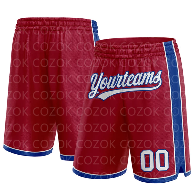 

Custom Red Blue Authentic Basketball Shorts 3D Printed Men Shorts Your Name Mumber Quick Drying Beach Shorts