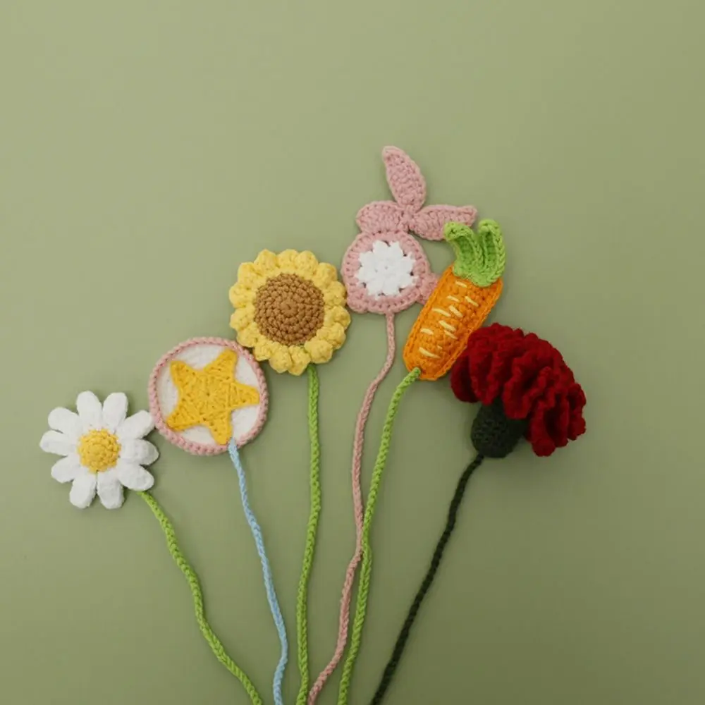 

2PCS Wool Knitted Daisy Bookmark Creative Colorful Cotton Wool Pagination Mark Handmade Knitted Lanyard Bookmarks Adults