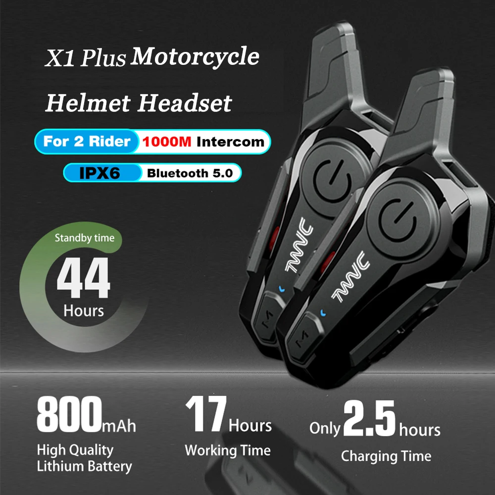 Bluetooth Motorcycle Helmet Intercom Headset For 2 Rider 1000M
