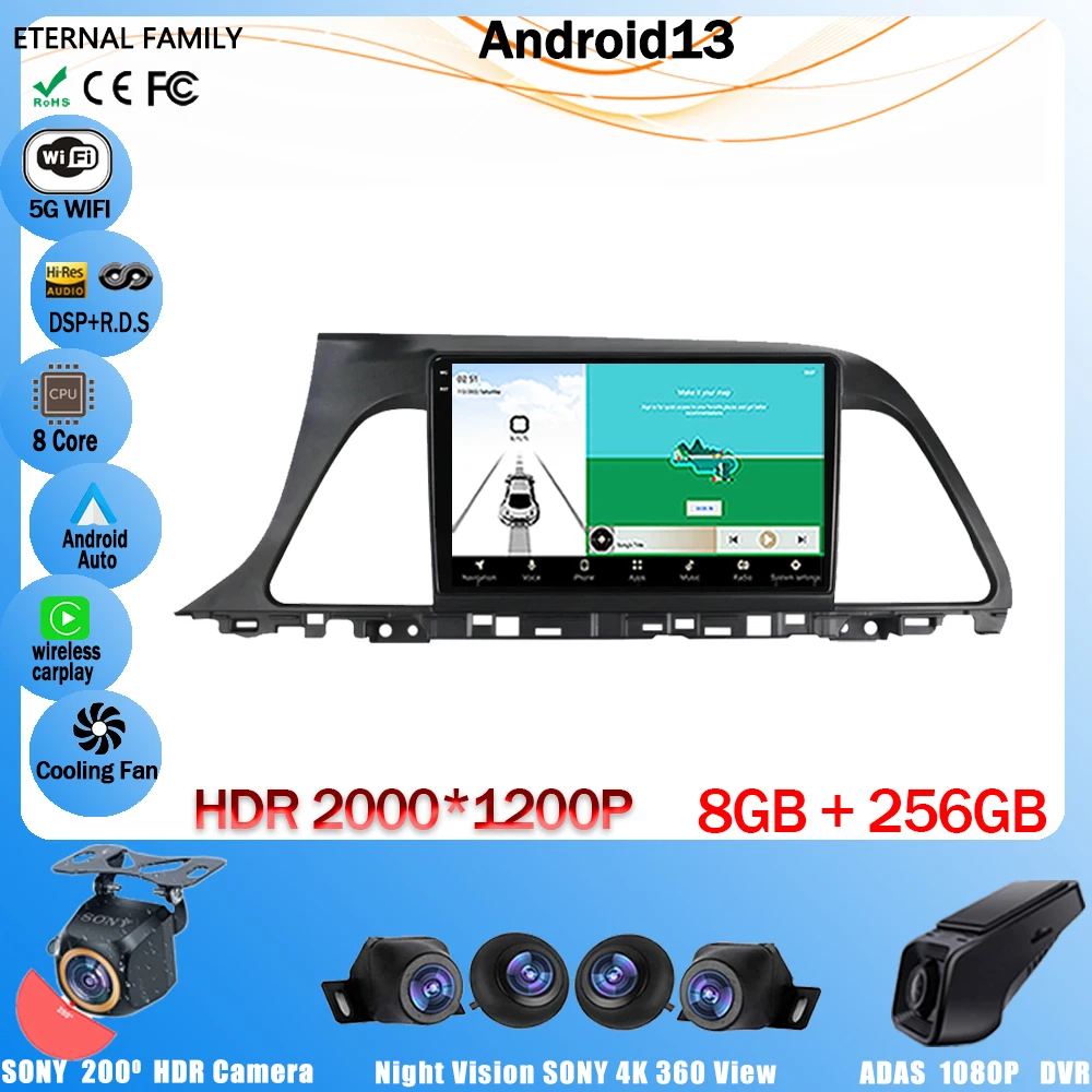 

Автомобильная интеллектуальная система Carplay, Android 13, 4G, Wi-Fi, для Hyundai Sonata 7 LF 2014-2017, Автомобильная Мультимедийная система с GPS-навигацией, BT NO 2Din