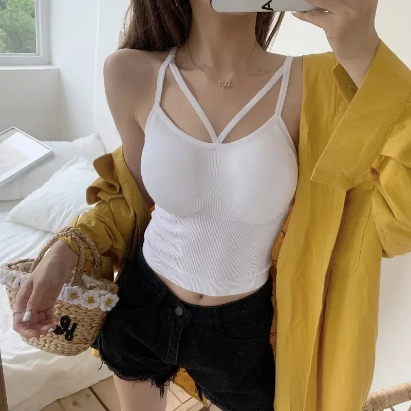 Underwear Women Seamless Body-fitting Vest Wrapped Detachable Chest Pad Cut Top Women Lingerie Bra