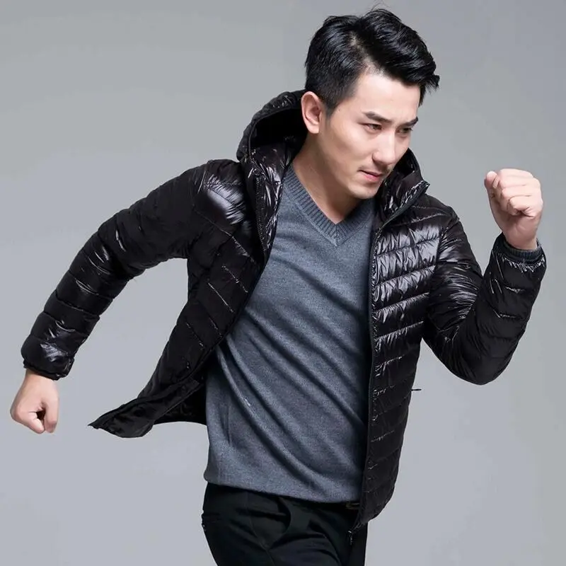 

Down jacket winter new thin white duck down hooded outdoor warm and coat men
