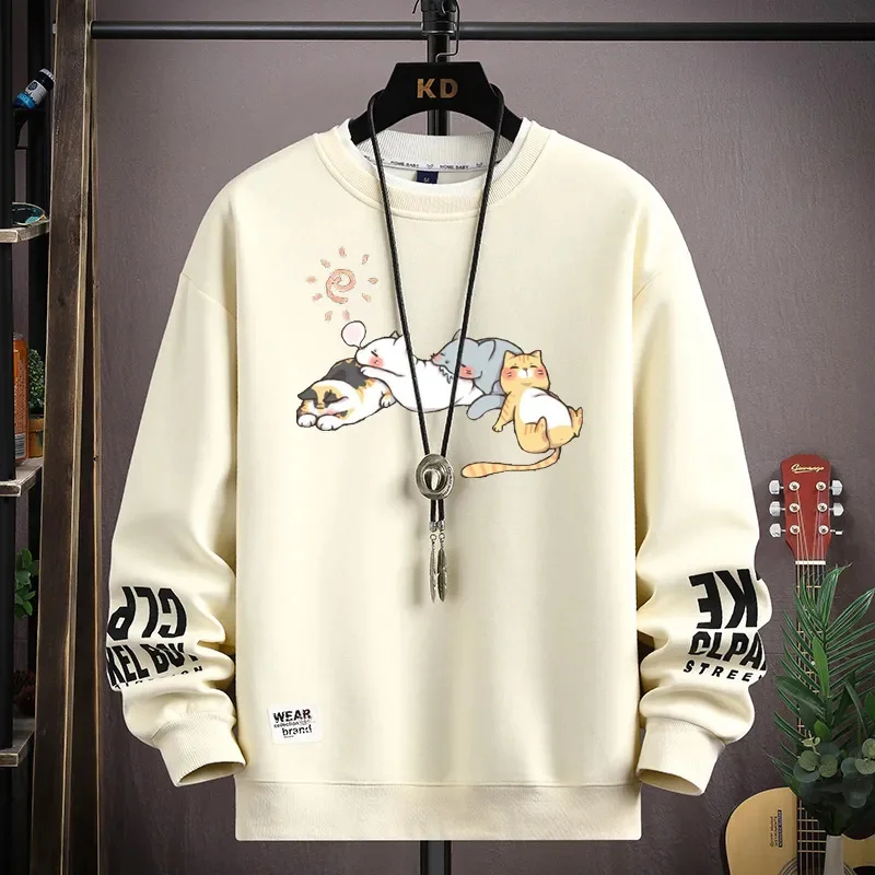 

Autumn Men's Sweatshirt Korean Alphabet Printed Long Sleeve T-shirt Fashion Men's Clothing Blue O Neck Harajuku Top 2024 New
