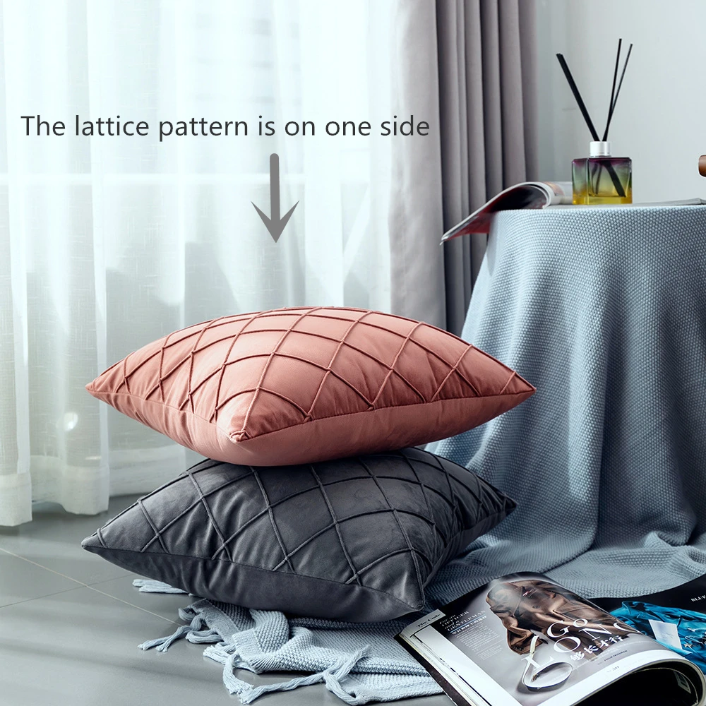 Throw Pillow Cover Cushion Covers Pillow Case Pillow Covers Cushion Cover 30X50/45X45CM Velvet Decorative Pillows Cover Solid Lattice Patched Cushion Case Livingroom Sofa Couch Cozy Throw Pillow Cover