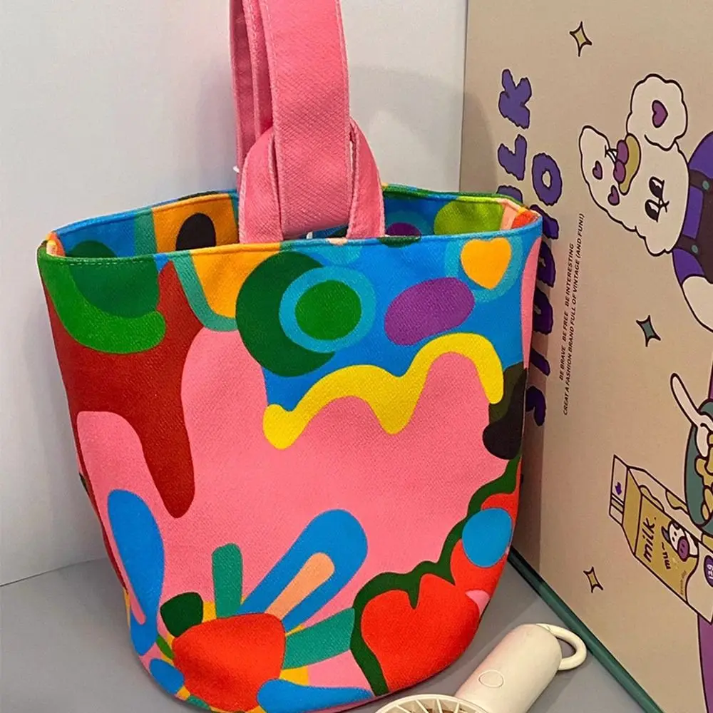 

Large Capacity Cartoon Graffiti Bucket Bag All-match Shoulder Bag Korean Style Canvas Handbag Handbag Lunch Bag Mummy Bag Girls