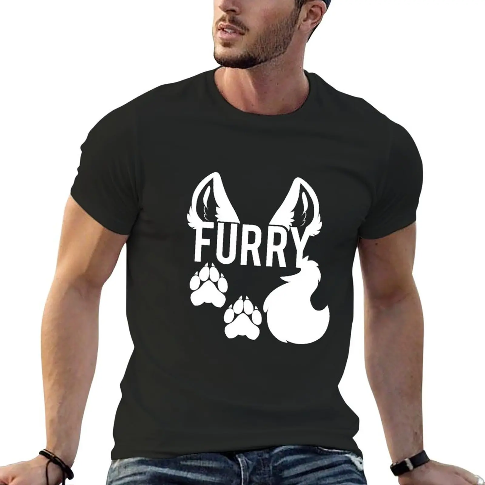 

FURRY -white text- T-Shirt custom shirt summer tops man clothes mens white t shirts