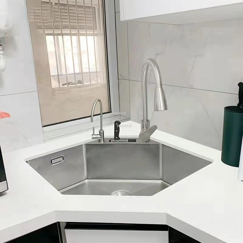 Stainless Steel Kitchen Sinks Light Luxury Corner Washbasin Designer Kitchen Hexagonal Sink Under-counter Embedded Sink PLRNXH