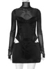 Fashion Pullover Sexy Women Mesh Turtleneck Long Sleeve Satin Cut Out Dress Bodycon Short Club Evening Fashion Party Dress 2024 4