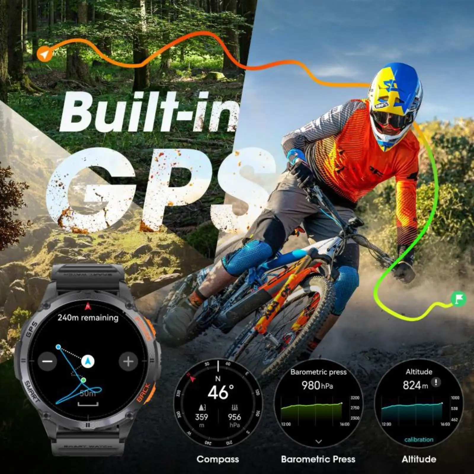 Smart watch LIGE GPS Smart Watch Outdoor Altimeter Barometer AMOLED Screen Built-in GPS & Compass Military Sports Smartwatch Men