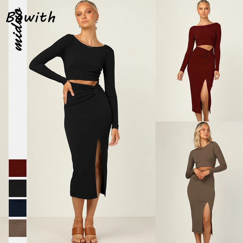 

Женское вечернее платье Bowith, элегантное облегающее платье с рукавами и разрезом, официальное платье для выпускного вечера, коктейльное черное платье
