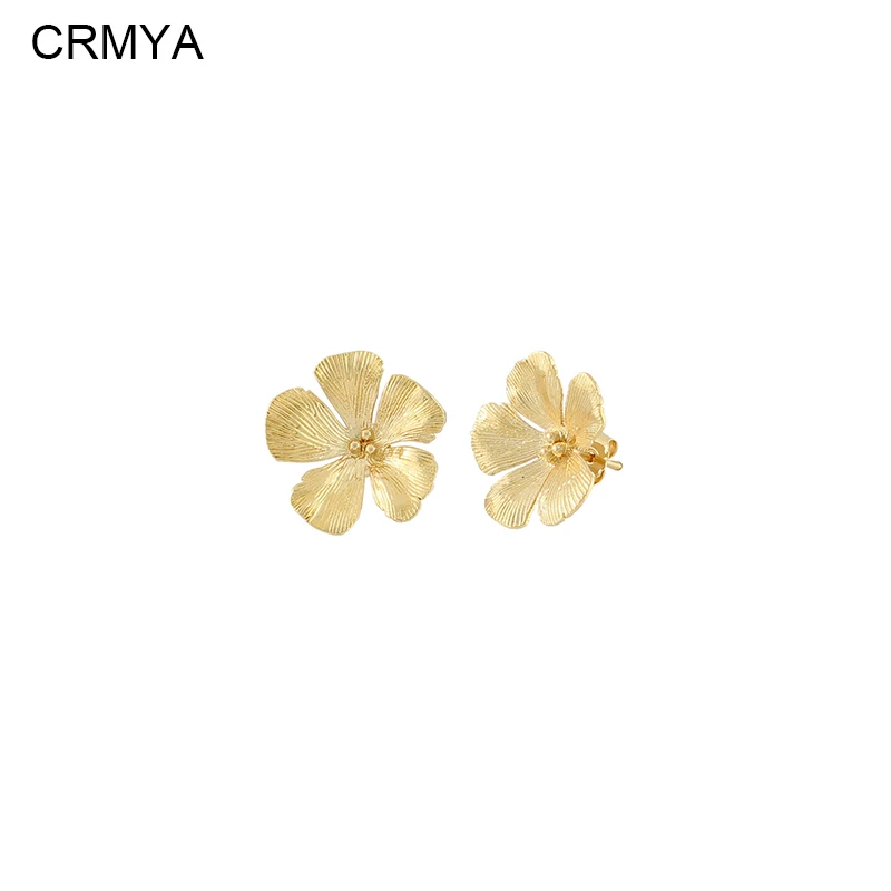 

CRMYA Gold Plated Stud Earrings For Women Casual Zircon Female Piercing Flower Stud Earrings 2023 Jewelry Accessories Wholesale