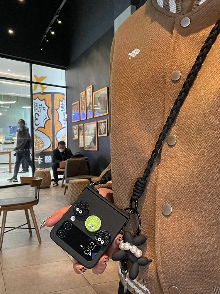Luxury Crossbody Lanyard Hinge Phone Case with Cute Dog Pendant Decoration