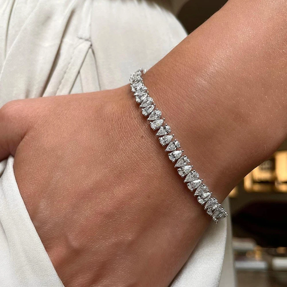 BXINY 3*5mm Pear Cut Moissanite Tennis Bracelets S925 Silver