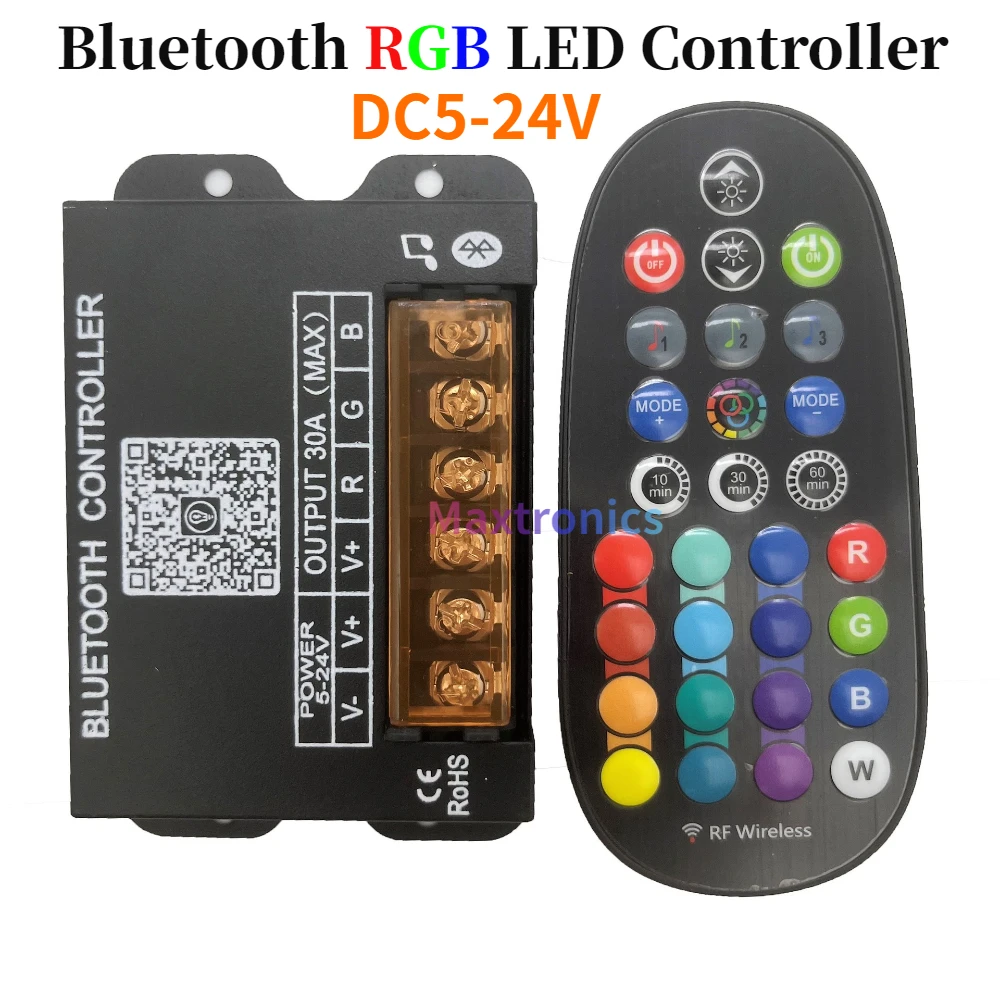 

DC5-24V Bluetooth RGB LED Controller 30A 4-wire 3-channel Constant Voltage Lamp RF 29-Key Wireless Remote Dimmer for Strip Light