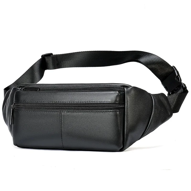 

Lightweight Leather Waist Bag Soft Cowskin Packs Black Men s Belt for male fanny packs sports running bag