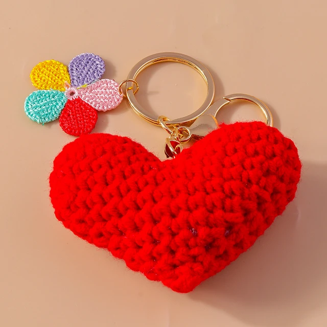 LLavero de corazón de amor hecho a mano para mujer y niña, llaveros de  flores de ganchillo, colgante para llave de coche, decoración de bolso,  regalos