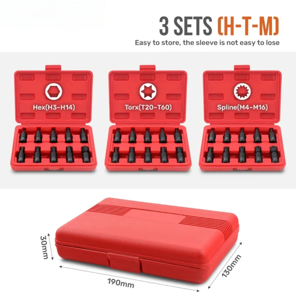 10pcs 3/8'' Chrome Vanadium Alloy Steel Hexagonal Socket Set Auto Professional Repair Socket Tool with Red Case freeshipping