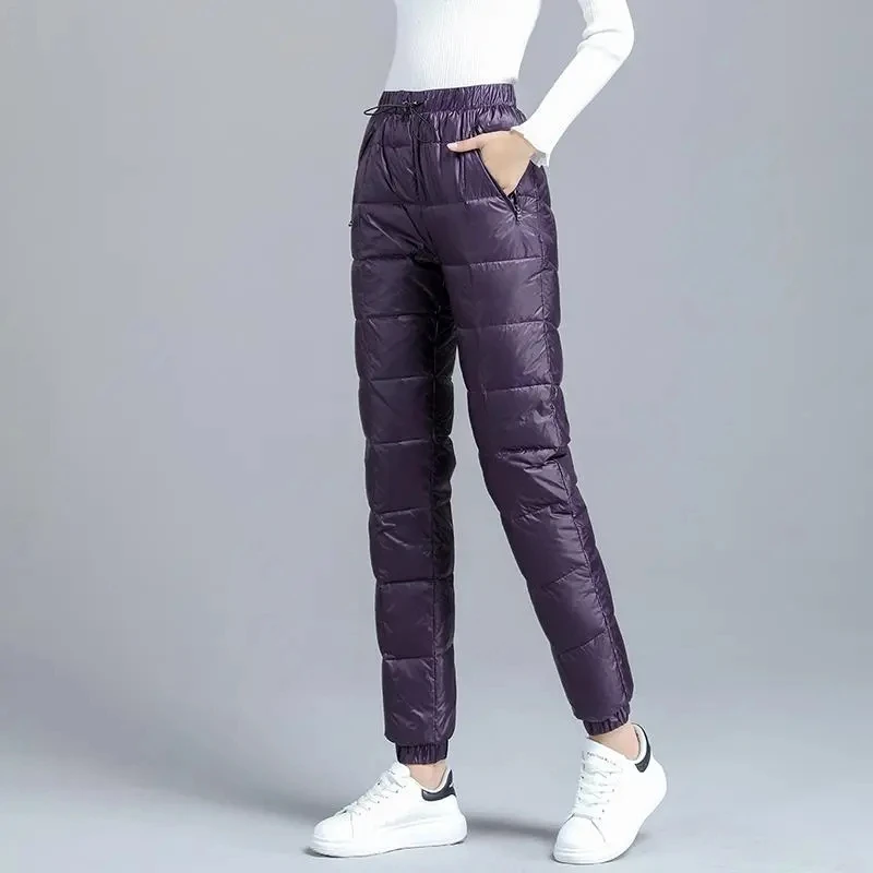 2023 Warm Winter Down Cotton Thicken Harem Pants Casual Thick Fluffy Women Ankle-length Pantalones Snow Wear High Waist Spodnie