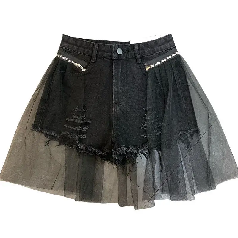 Sexy Hot Girl Women's High Waist Slim Fit Black Shorts Summer Patchwork Detachable Two-Piece Fashion Denim Shorts for Ladies