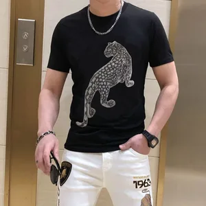 2023 Mens Summer Rhinestone  Slim Fit T-shirt Tops Casual  Fashion O-Neck Tees Pullover Plus Size S-6XL  093