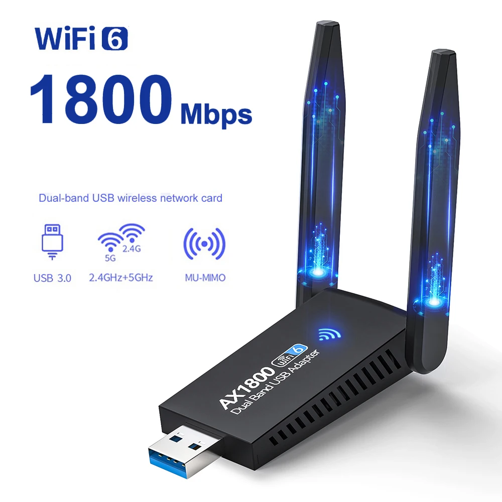 1800M Usb Wifi 6 Adattatore Doppia Antenna Scheda Di Rete Ax1800 Dual Band 2.4G 5G Wifi Adattatore Per Pc Portatile Tablet Game Controller