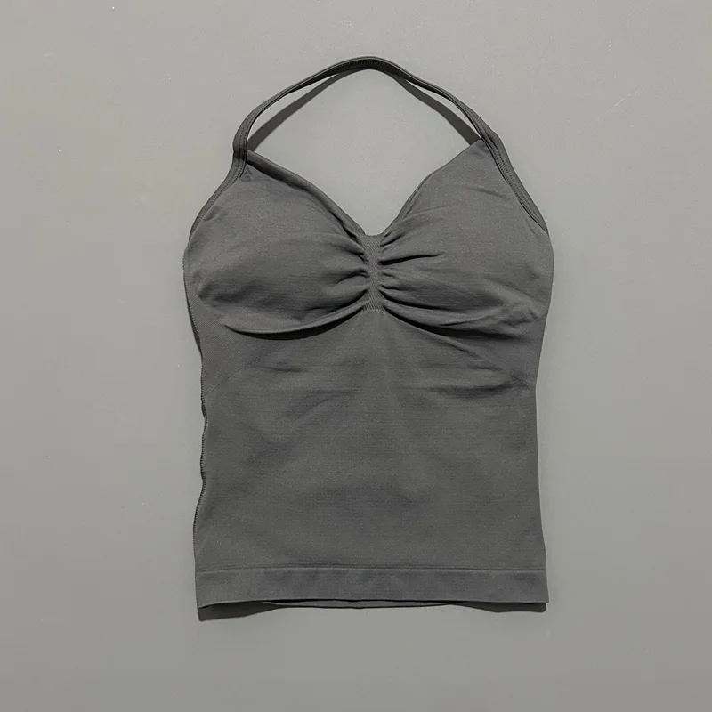 Women Yoga Vest - Longline Strappy Top | Breathable Fitness Tank Top Open Back Halter