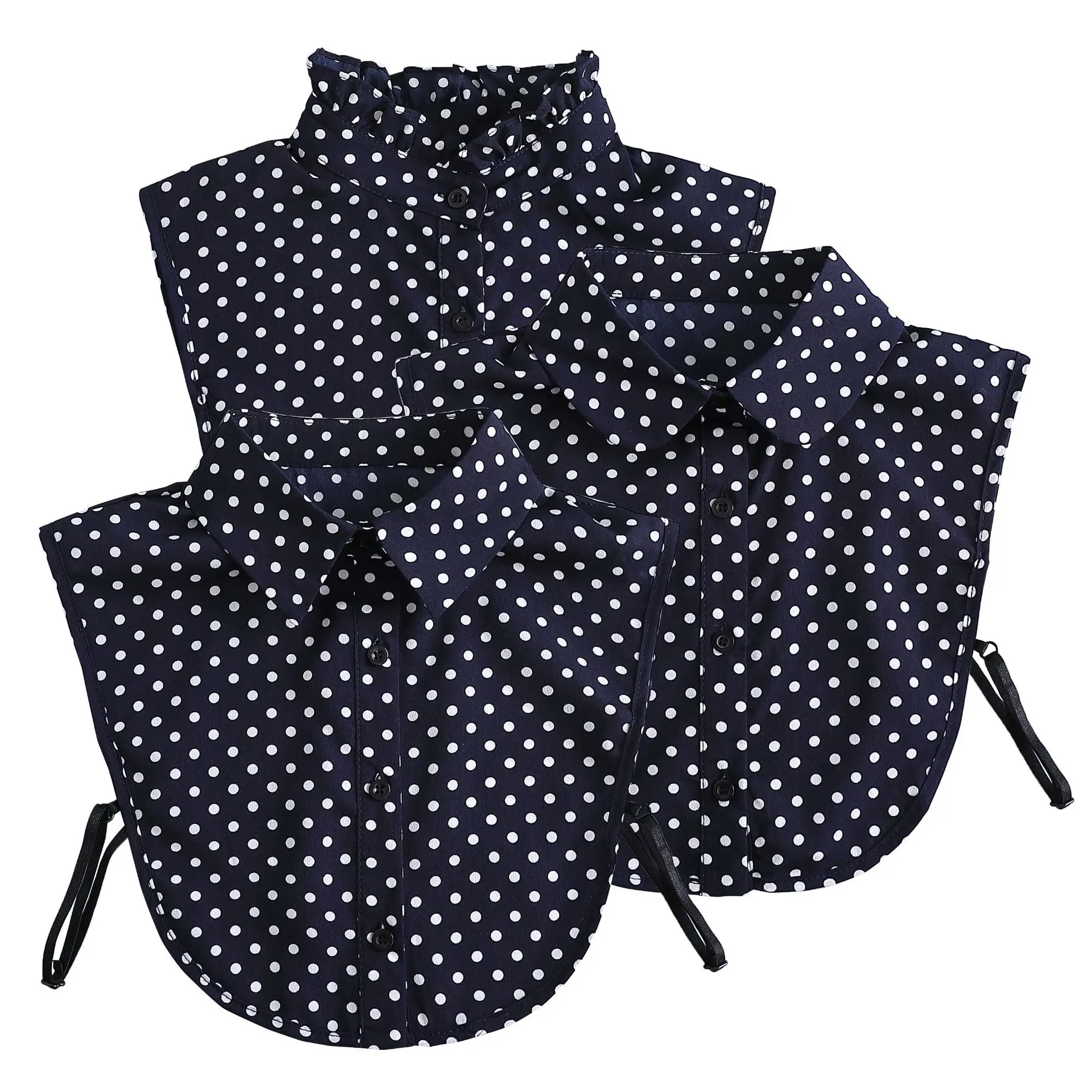 Cotton Front Tie for Women Polka Dots Fake Collar Detachable Shirt Lapel Decor