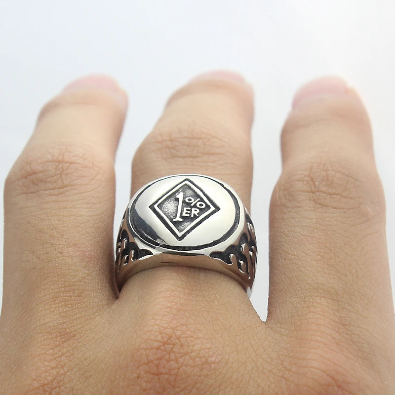 Retro Mens Acciaio Inossidabile 316L Flame 1% Er One Percento Biker Ring Gioielli Da Uomo