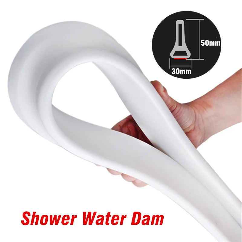 50mm High Bendable Shower Water Dam Bathroom Stopper Barrier Retention System Dry and Wet Separation Flood Threshold Blocker Shower Water Stopper Shower Water Barrier Water Barrier Strip