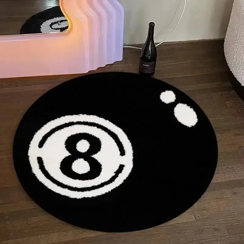 8-Ball Plush Carpet - Round Pool Rug | Anti Slip Carpet | Soft Bedroom Rug