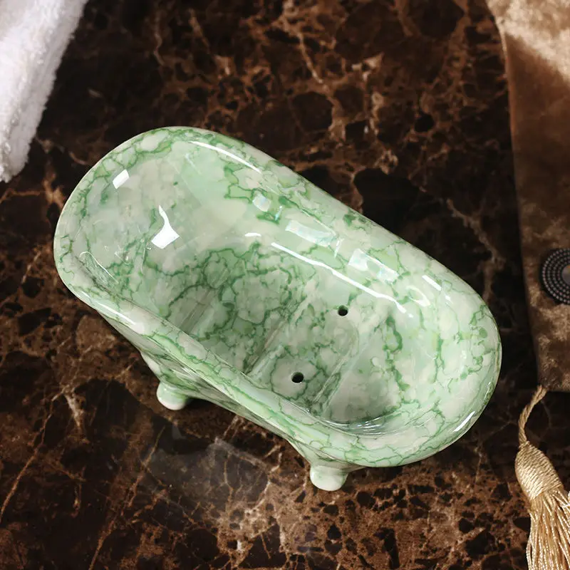 Creative Ceramic Draining Soap Box, Light luxury, marble pattern Soap Dishes, Hotel Bathroom Kitchen Supplies, Storage Rack, 1Pc