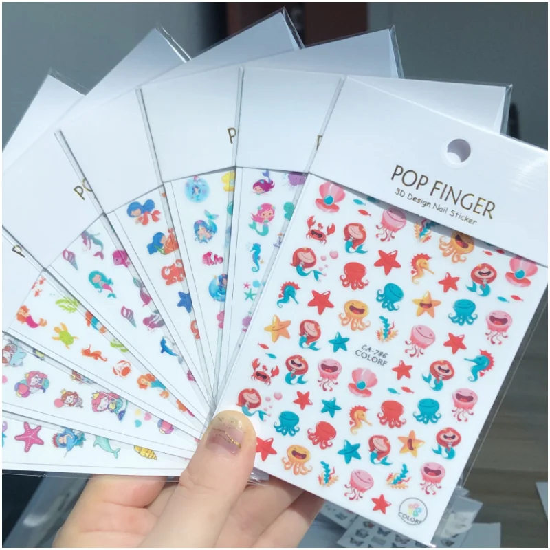 

5pcs Summer Nail Art Stickers Set Colorful Starfish Mermaid Shell Sliders Nail Stickers Decals For Gel Polish Nail Art Decoratio