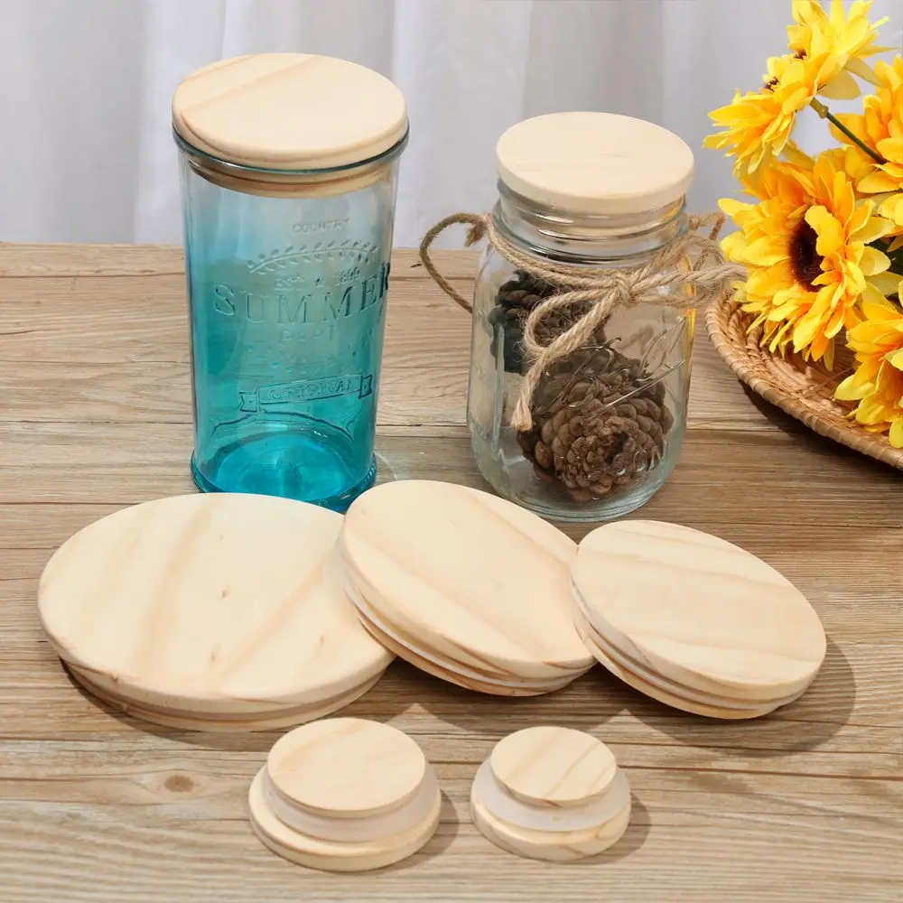 

Bottle Sealing Caps Canning Storage Mason Jar Lid Wide Mouth Cover Various Sizes Reusable Wooden Kitchen Organization Wood Lids