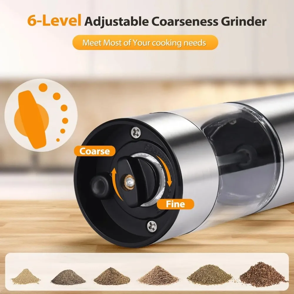 Electric Salt and Pepper Grinder Set, USB Rechargeable, Adjustable Coarseness, Large Capacity, Auto Grinders with LED Light - Image 4