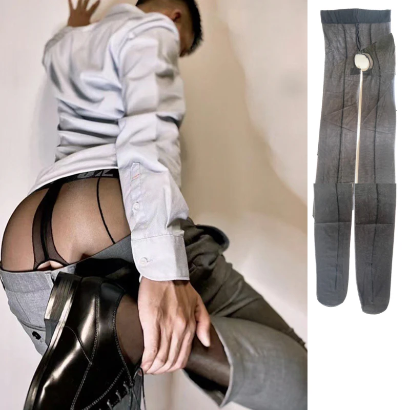 Slim Men's Open Crotch Pantyhose Transparent Legging Sissy Clothes Exotic Gay Sexy Tights Boy Friend Ultra Thin Body Stockings men stockings mens pantyhose