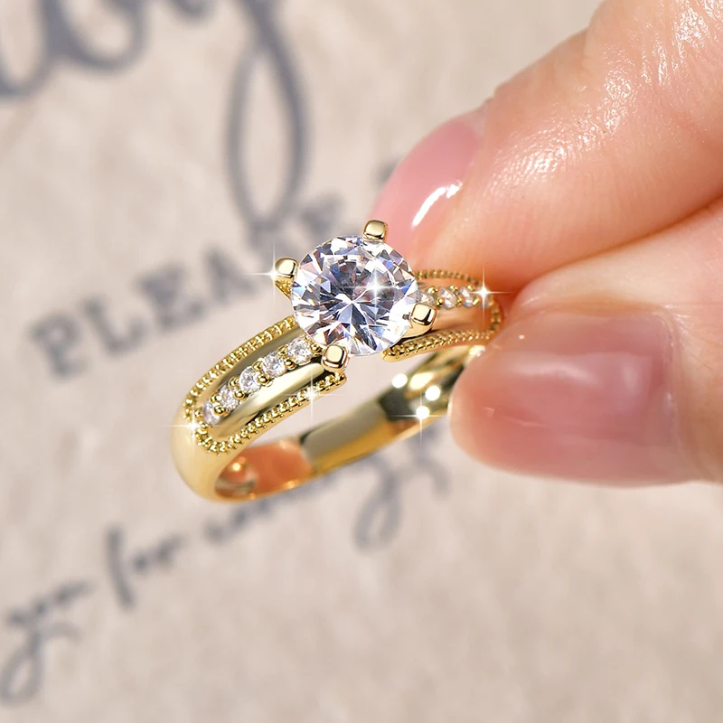 Rrjzz 7 mm 1,25 CT Solitär-Verlobungsringe mit rundem Schliff und simuliertem Diamant für Damen, klassischer Hochzeits-Brautring, Schmuck, Geschenke – Detail 8