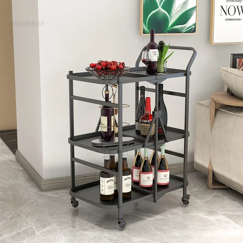 Living Room Trolleys Restaurant Household Folding Lockers Coffee Shop Hotel Kitchen Islands Dining Room Storage Cart with Wheels
