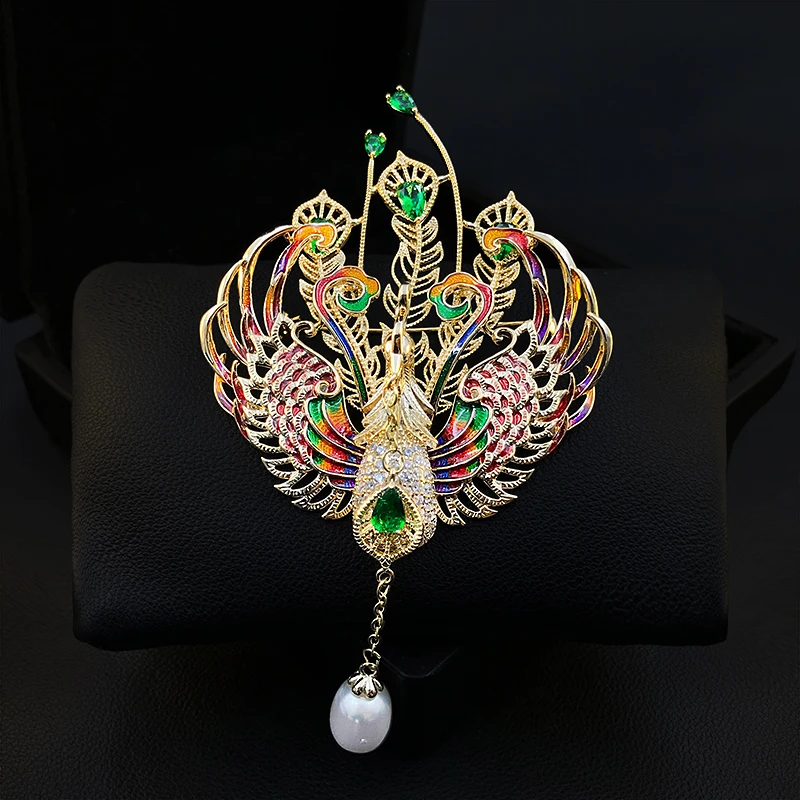 

Luxury Phoenix Brooch High-End Women's Elegant All-Match Suit Neckline Corsage Clothes Accessories Pins Pearl Jewelry Gifts 5190
