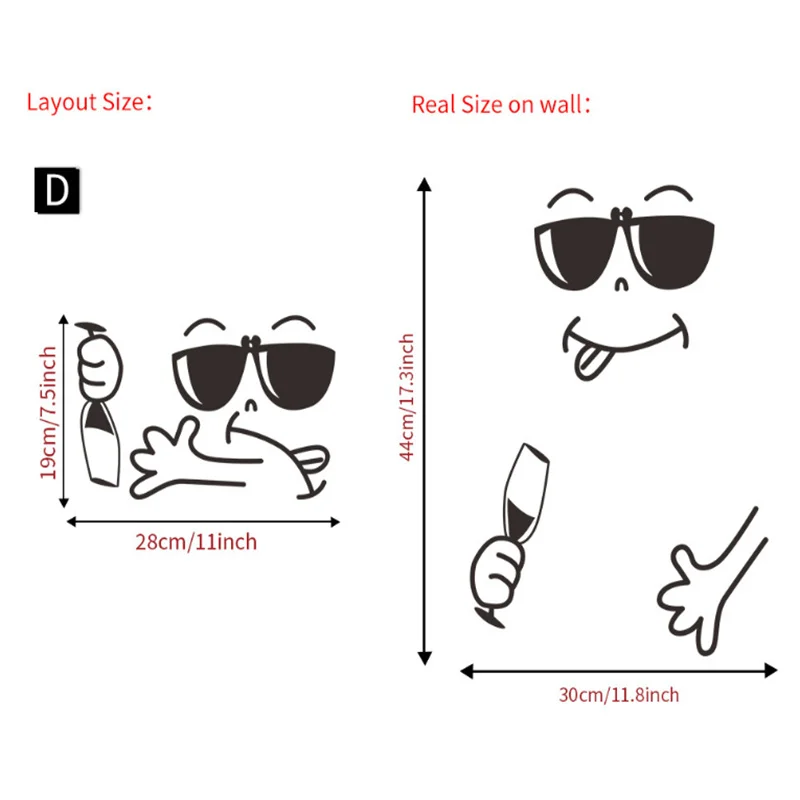 Sunglasses Smiling Face Waterproof Cartoon Wall Decals for Creative Home Decoration