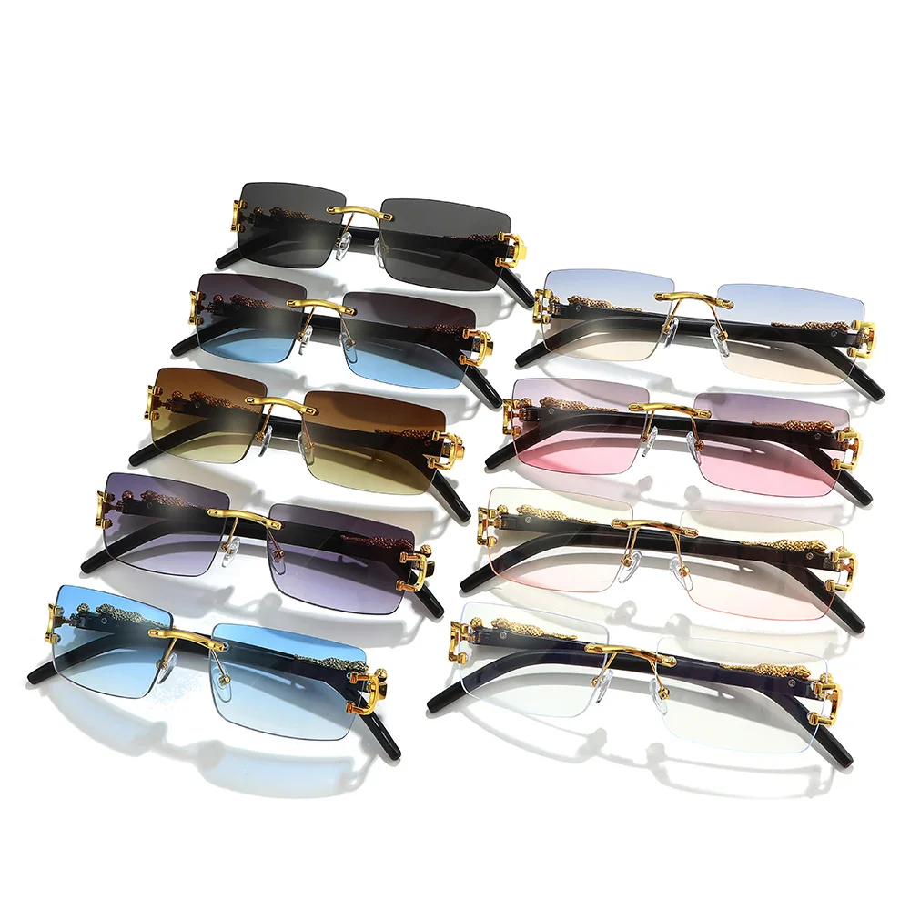 Rimless Sunglasses Fashion Women Men Cheetah Decoration Rectangular Brand Designer Sun Glasses