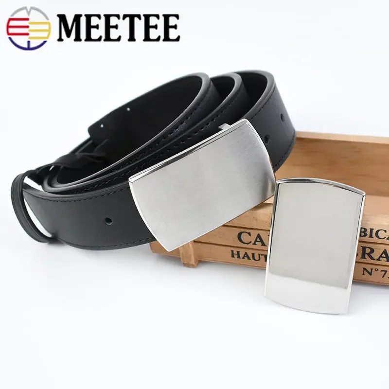 Meetee 40MM Pure Stainless Steel Smooth Belt Buckles Canvas Belts